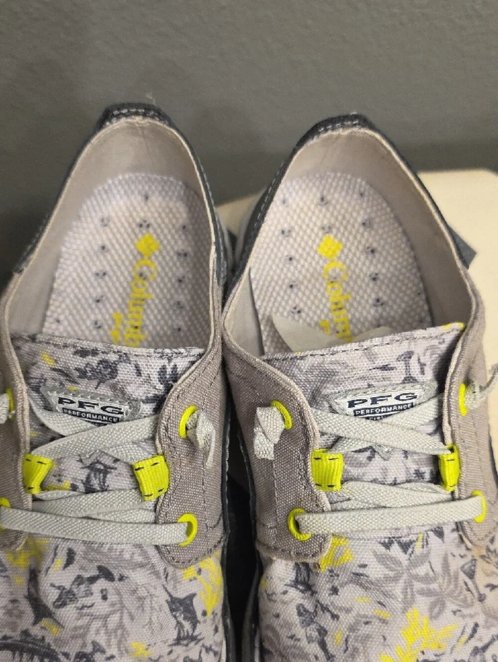 Columbia Gray Floral-Print Sneakers with Yellow Accents